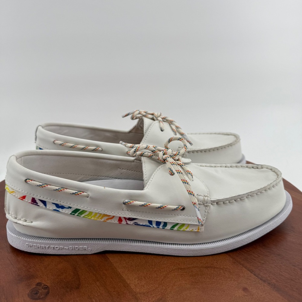 Sperry Top-Sider Authentic Original Pride White Rainbow Boat Shoes Men's Size 13